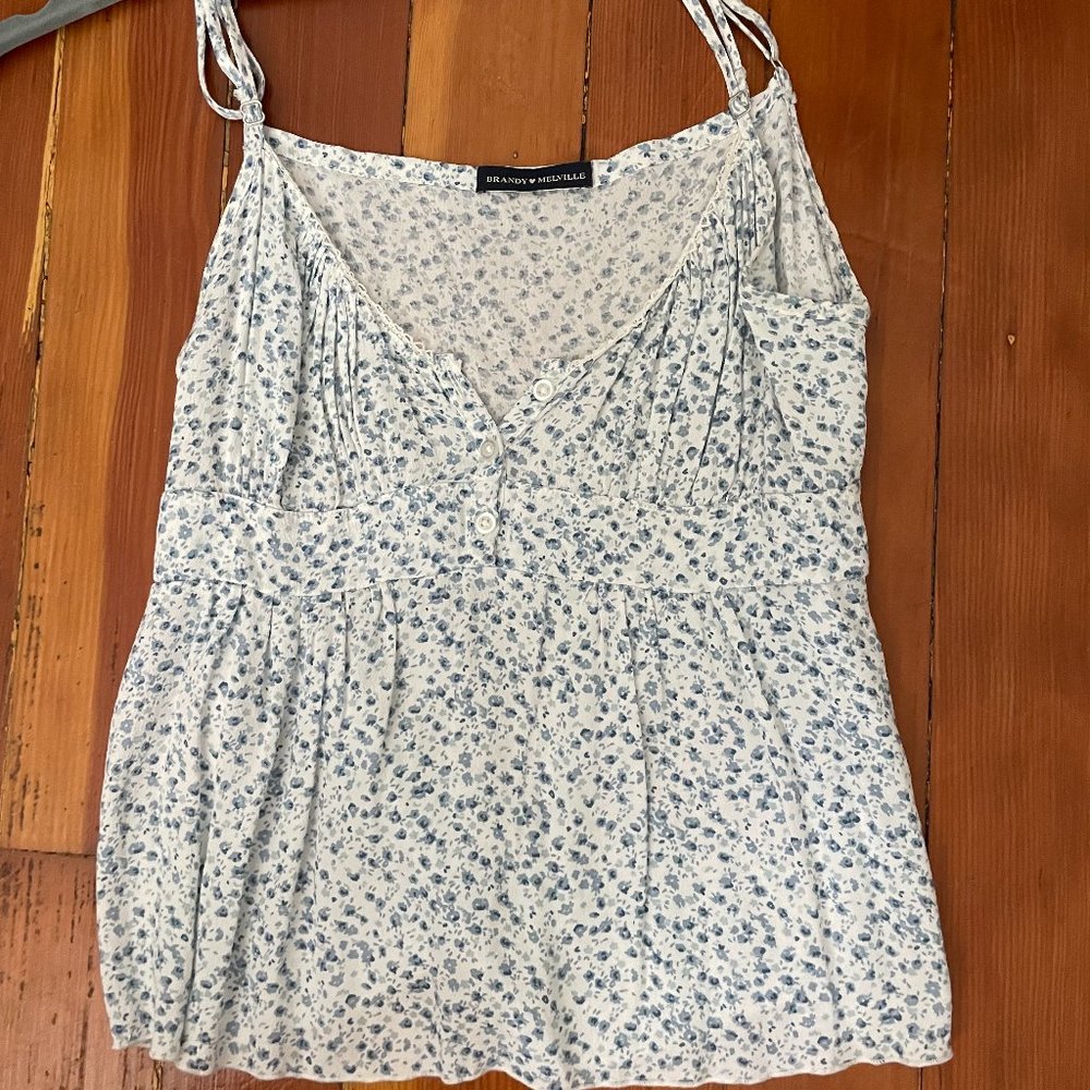 Brandy Melville babydoll blouse - white/blue flowers
